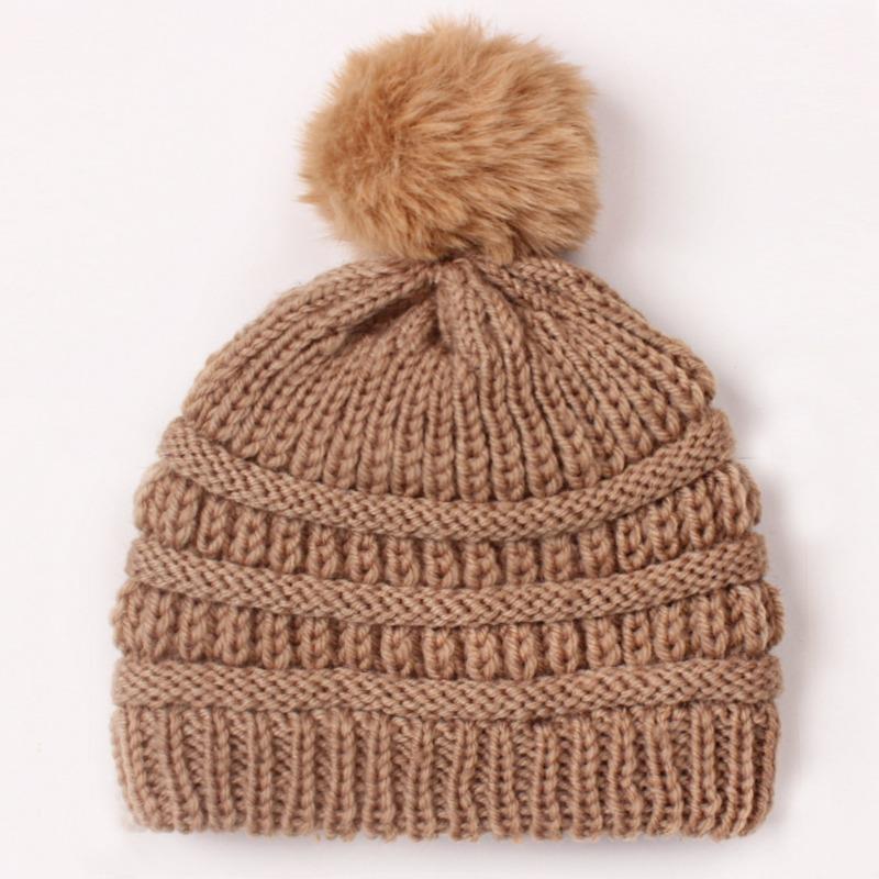 Baby Knitted Hat, Versatile Children's Autumn and Winter Hairball Warm Hat, Warm Baby Wool Hat