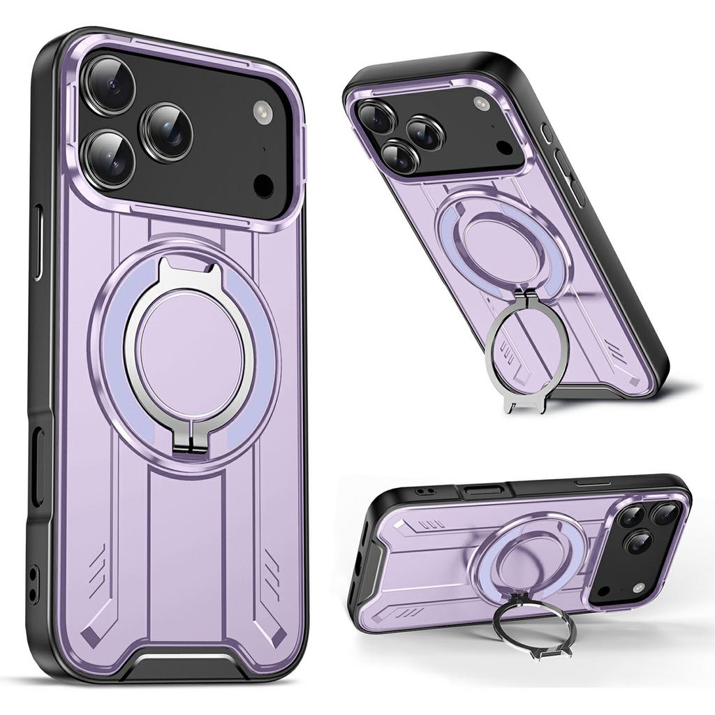 For iPhone 17 Pro Max Case Compatible with MagSafe Rotating Ring Kickstand PC + TPU Shockproof Phone Cover