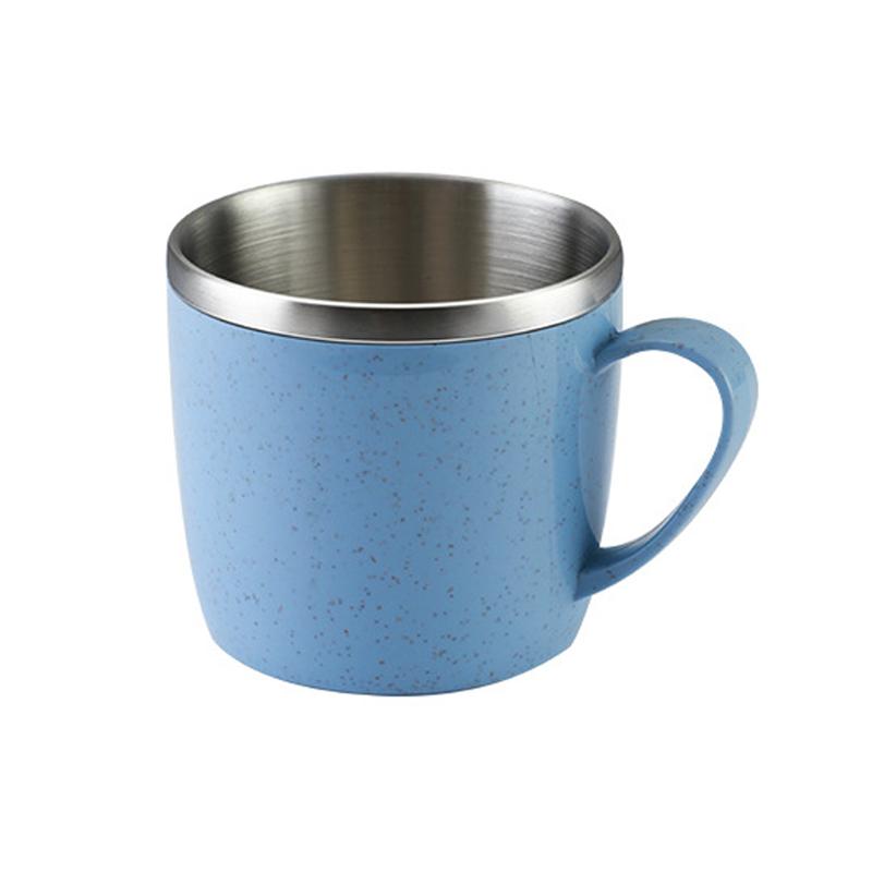 

1 шт. Двухслойные термостойкие кружки из нержавеющей стали с пластиковой ручкой, кружка для кофе, молока, чая, напитков, стакан для воды для дома, офиса 220ml синий