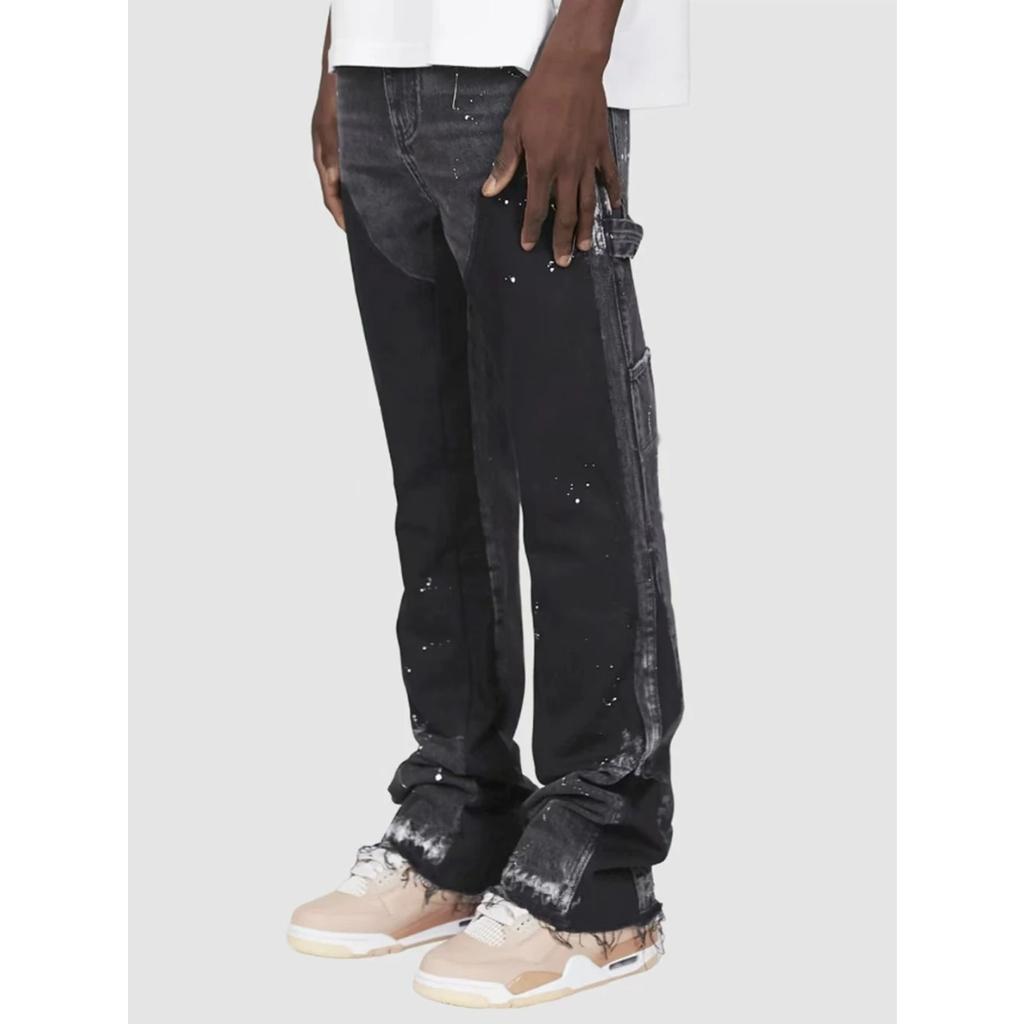 Men's Punk High Street Raw-Edge Skinny Jeans with Micro Trumpet Detail Y2K Low Rise Stretch Floor Length Biker Rock Pants