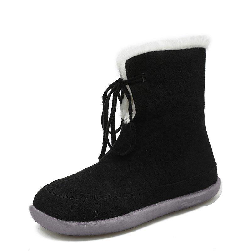 

Large size flat short boots women s 20 winter new two-wear lace-up suede warm snow boots 35 чорний
