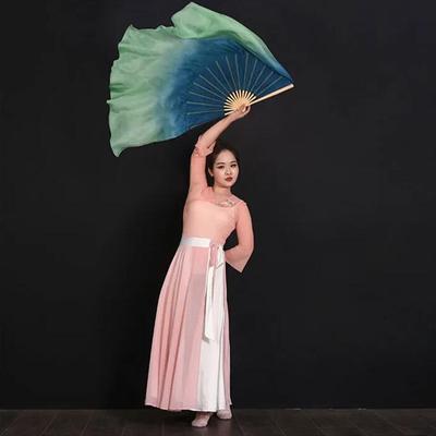 Dospělí Klasický Tanec Vějíř Závoj Pravé Hedvábí Tanečník Rekvizity pro Pódiové Vystoupení Oboustranný Vlající Ručně Barvený Extra Dlouhý Vějíř Závoj