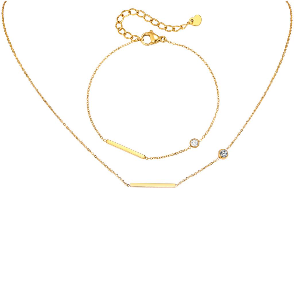 Stainless Steel Rectangular Strip Zircon Necklace, Simple Temperament, Fashionable And Versatile Cold Wind Bracelet Nc-781