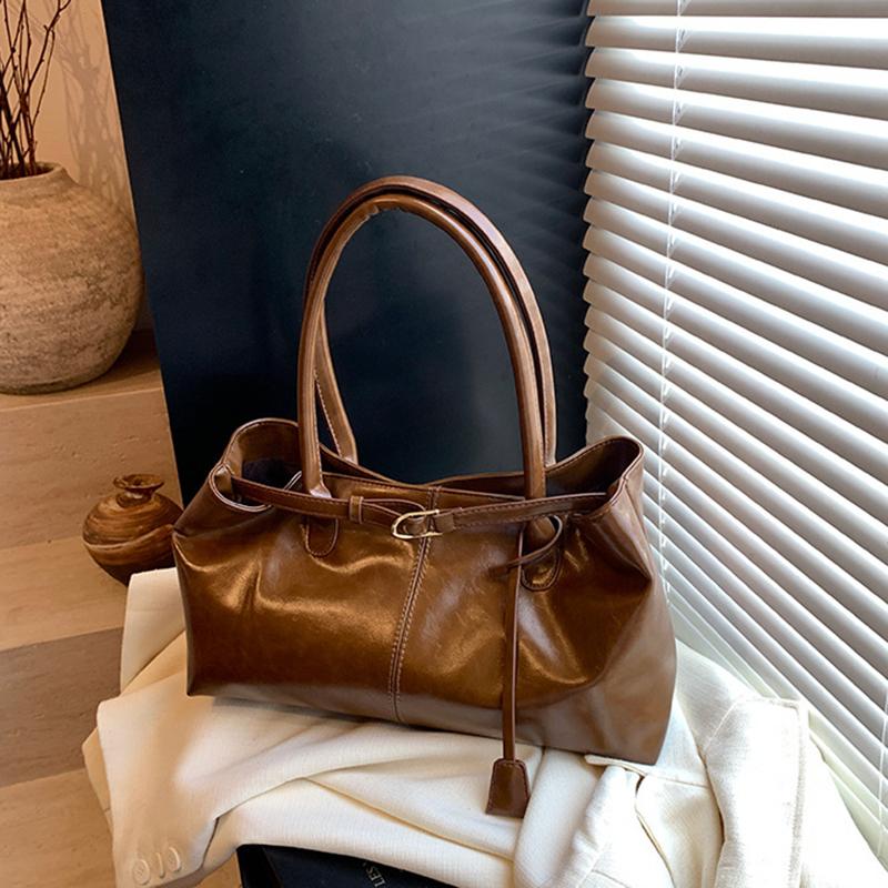 Yogodlns Oil PU Leather Hobo Handbag Slouchy Shoulder Bag Retro Top-Handle Bag Large Work Bags for Women Gilrls Tote Work Shopping Travel