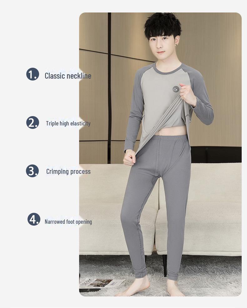 Men's Cotton Antibacterial Thermal Underwear Set for Youth - Autumn/Winter