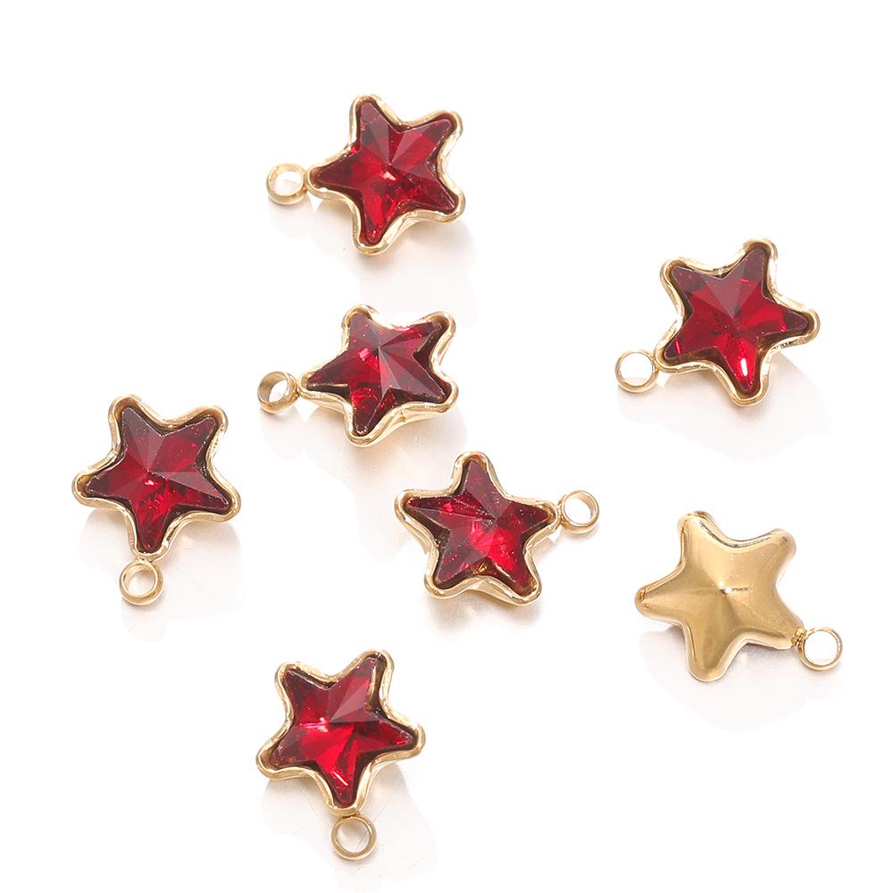 18k Gold-Plated Stainless Steel Star Pendant with Colorful Diamond-Accents - DIY Earring & Bracelet Jewelry Accessories