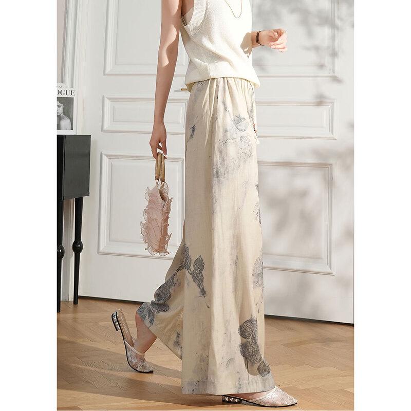 Bailuyu New Chinese Style Ink Print Wide-Leg Pants