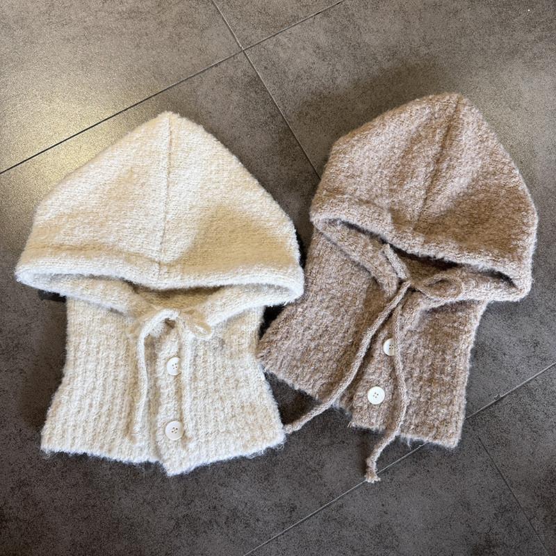 Solid Knitted Color Cap With Wide Brim And Ear Warmers For Autumn Winter Casual