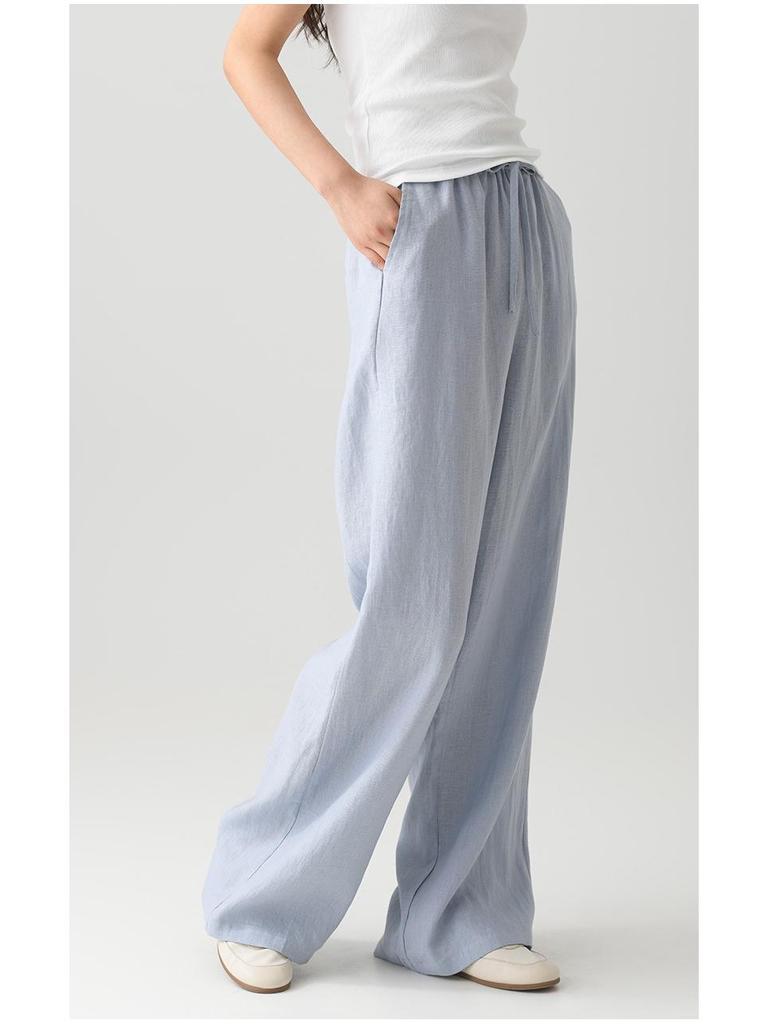 Women's Pure Linen Wide-Leg Pants - White, Summer Style, Loose Fit, High-End, Relaxed Feel