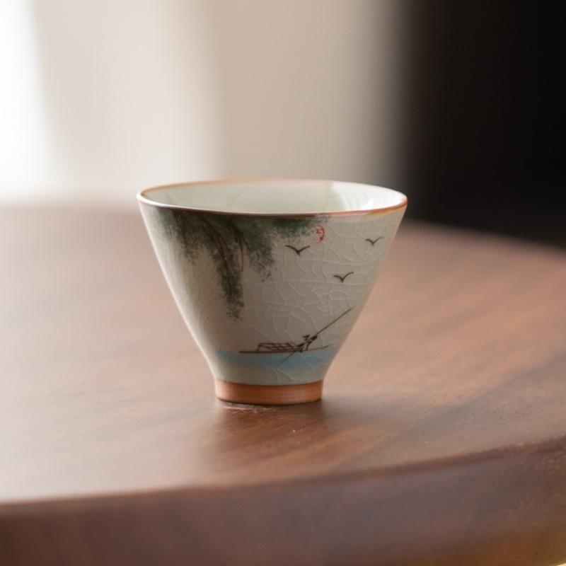 Chinese Style Ge Kiln Master Cup Handmade Ceramic Tea Cup Single Cup Tea Tasting Cup Kung Fu Tea Set Teacup