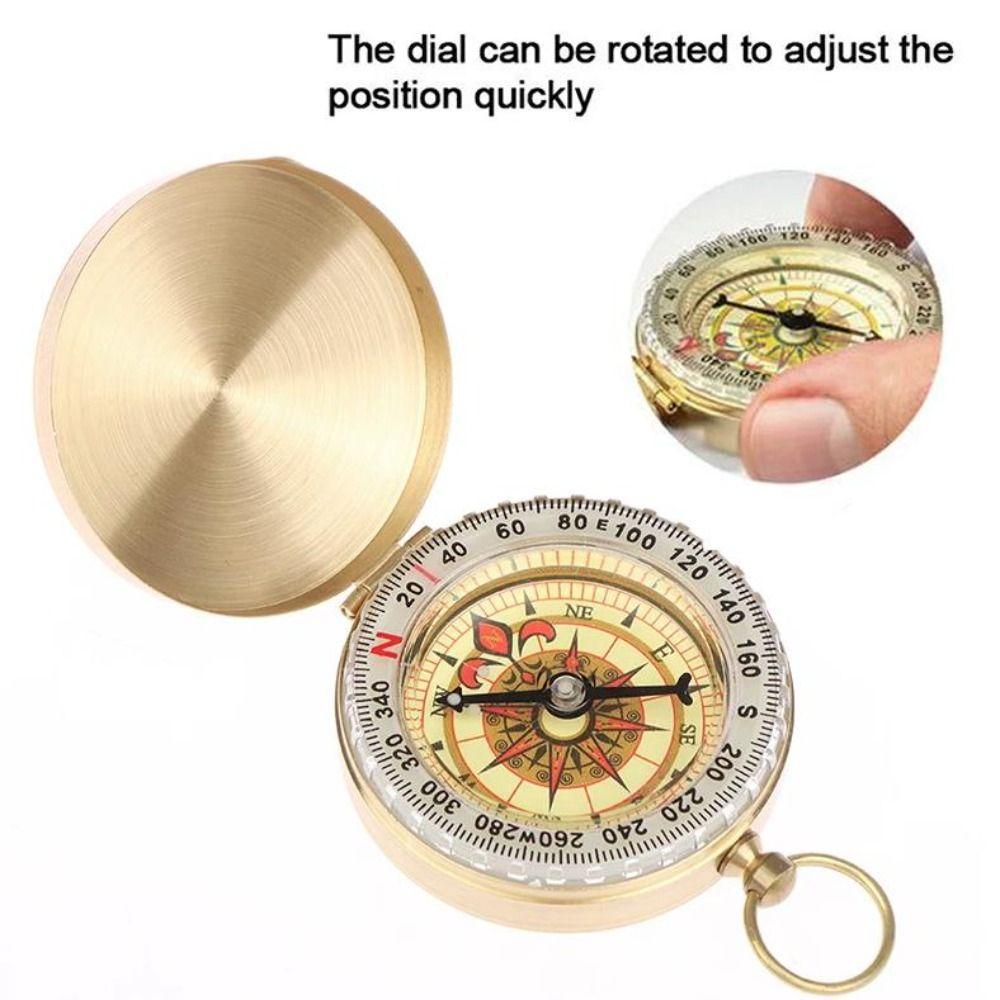 Gold Color Outdoor Compass Copper Camping Compass High-Grade Portable Pocket Compass Navigation