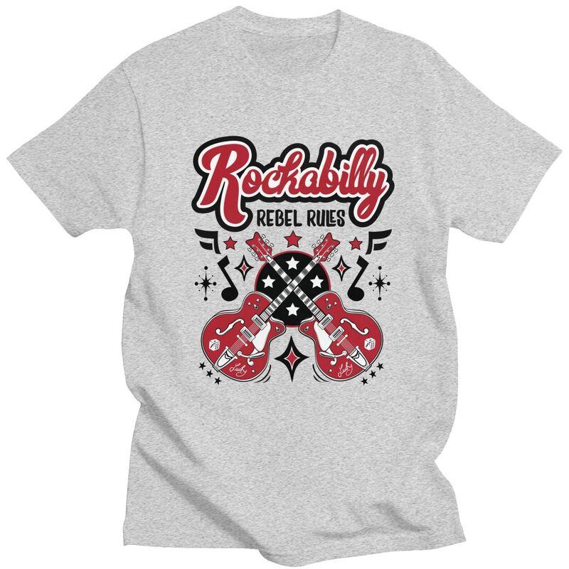 Custom Rockabilly Music Rock And Roll Guitar T Shirt for Men 100 Cotton Tees Short Sleeve Tshirt Slim Fit Clothing Gift