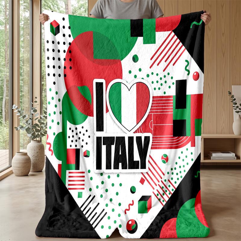 Italy Football Printed Flannel Blanket Skin Friendly Warm Decorative Throw for Indoor Couch Bed Daily Use