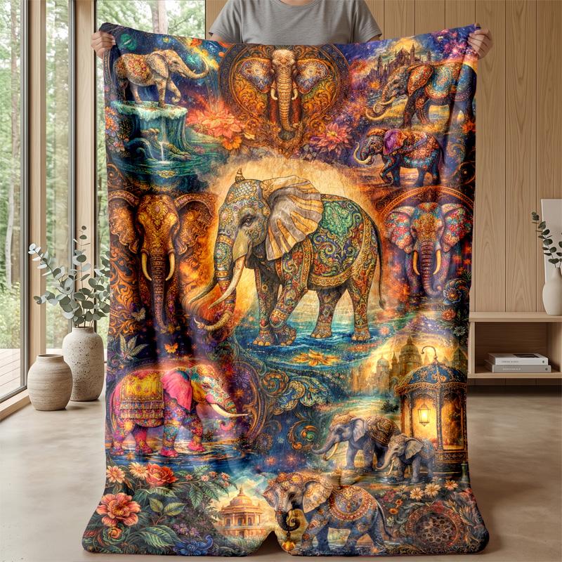 Fairy and Floral Elephants Theme blanket Lightweight Warm Flannel Blanket Decorative Throw Blanket for Home Decoration