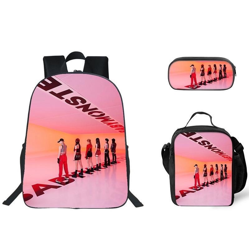 Babymonster Printed Schoolbag Pencil Bag Ice Bag Three-Piece Set Primary And Secondary School Children'S Storage Bag