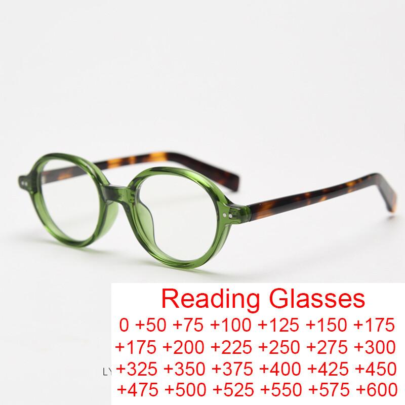 Green Leopard Trendy Oval Reading Glasses Women TR90 Anti Blue Light Round Eyewear Small Frame Presbyopia Glasses Men