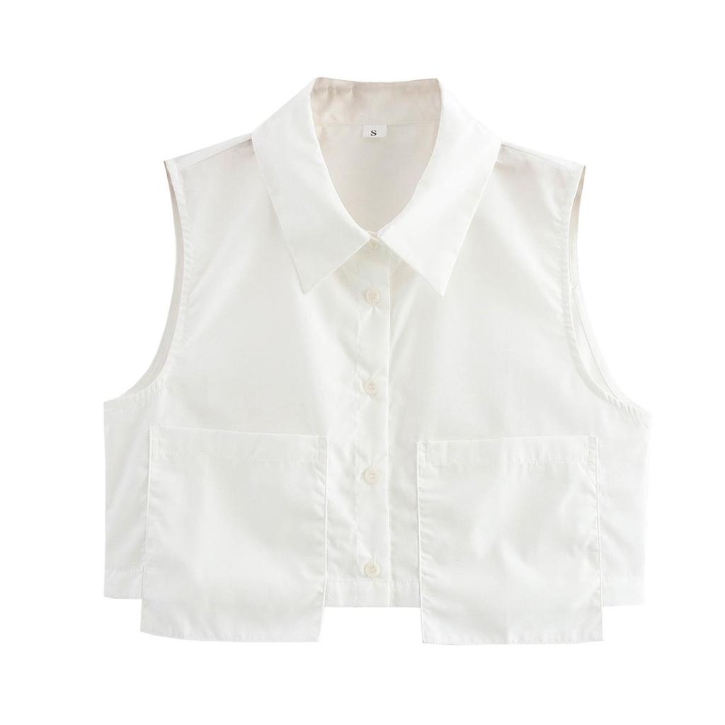 2025 Spring Women's European & American Style Double Pocket Sleeveless Vest