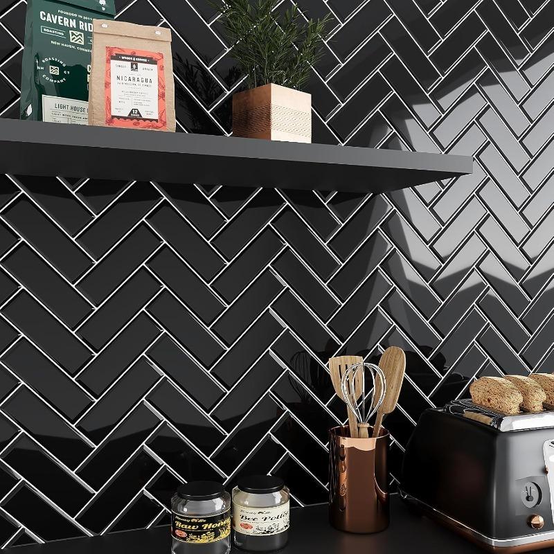 10 Sheets Herringbone Peel and Stick Backsplash for Kitchen Backsplash Stick on Tile for Kitchen Wall Tiles Peel