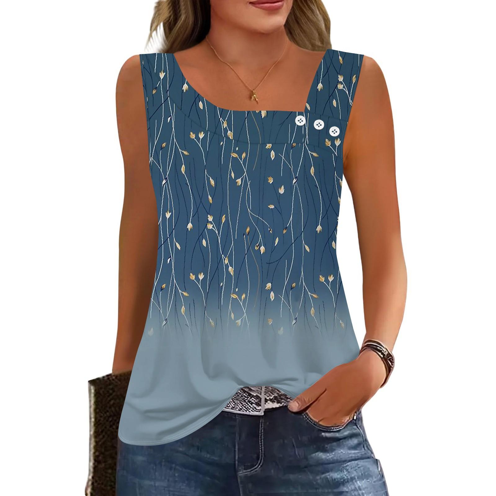 

Женские летние майки с квадратным вырезом, без рукавов, на пуговицах, повседневные, нарядные туники, базовые, для работы, футболки, блузки XL