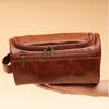 With Handle Men Toiletry Bag PU Leather Makeup Pouch Cosmetic Storage Bag  Bathroom