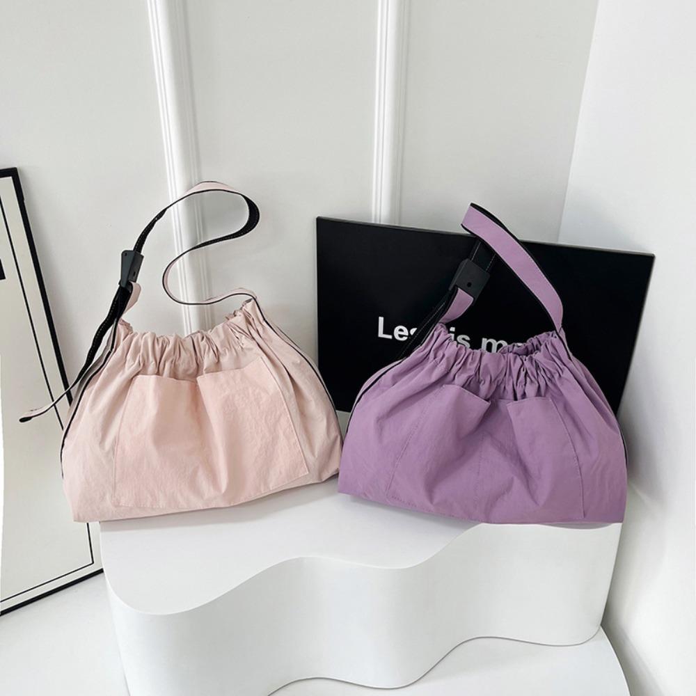 Korean Style Nylon Cloth Handbag Wrinkled Underarm Tote Bag Cool Drawstring Shoulder Bag  Travel