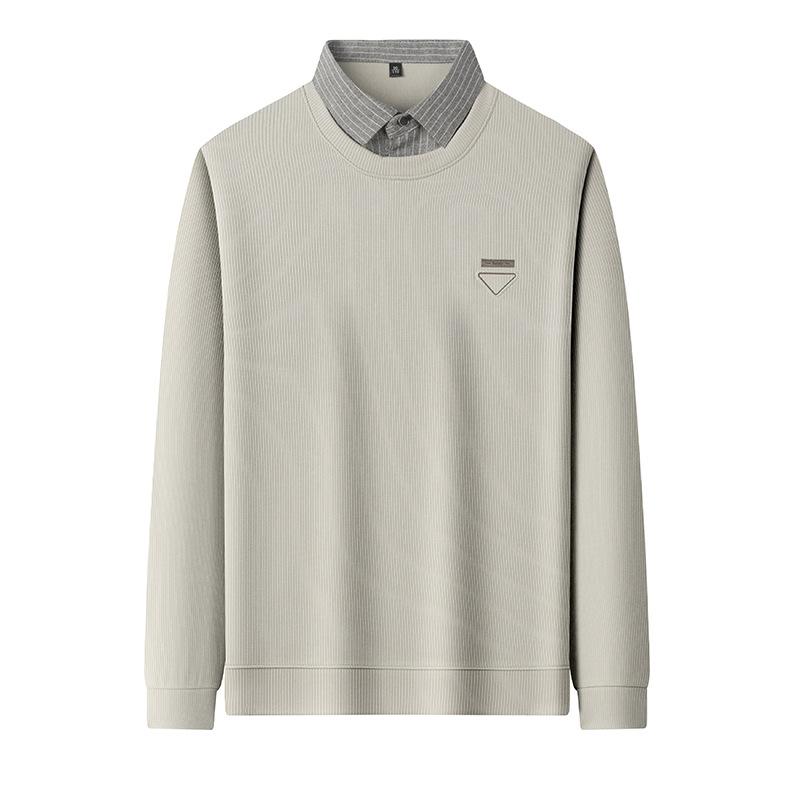 Autumn Sweatshirt Men's Long-sleeved Fake Two-piece Shirt Collar Fashion Top New T-shirt Base Shirt Dad Outfit
