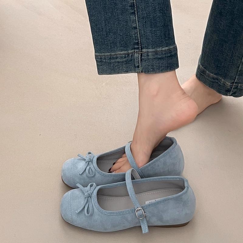 Sheepskin Version~ French Bow Gentle Mary Jane Shoes Women's One-word Buckle Ballet Shoes Shallow Mouth Flat Shoes