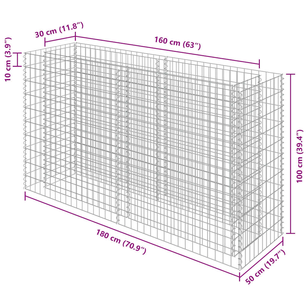 Gabion Raised Bed Galvanized Steel 180 * 50 * 100 Cm