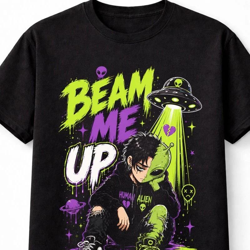 Beam Me Up Alien UFO Anime Graphic Sci Fi Unisex TShirt S