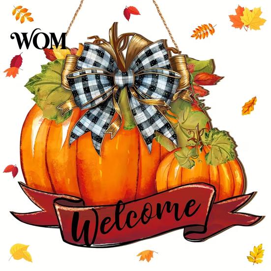 Pumpkin Lanyard Hanger Fall Welcome Sign, Thanksgiving Door Hanger, Wooden Decor Weather-resistant Sign Hanging Porch for Autumn Harvest Farmhouse