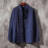 Men's Chinese Style Buttoned Cotton-Linen Stand Collar Shirt, Retro Long-Sleeve Top for Spring and Autumn