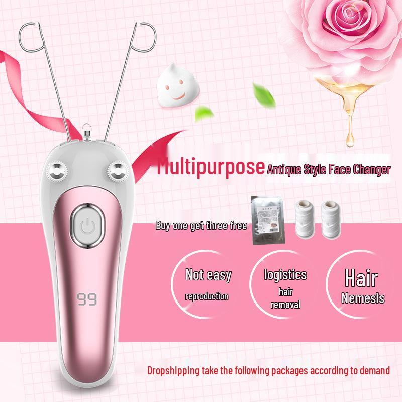 Rechargeable Facial Hair Removal Threading Device with Tweezers