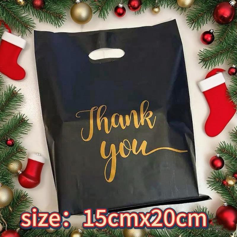

Black Thank You Tote Bags Reusable Plastic Gift Bags for Parties Weddings Birthdays Christmas Thanksgiving Anniversary Favors 20pcs