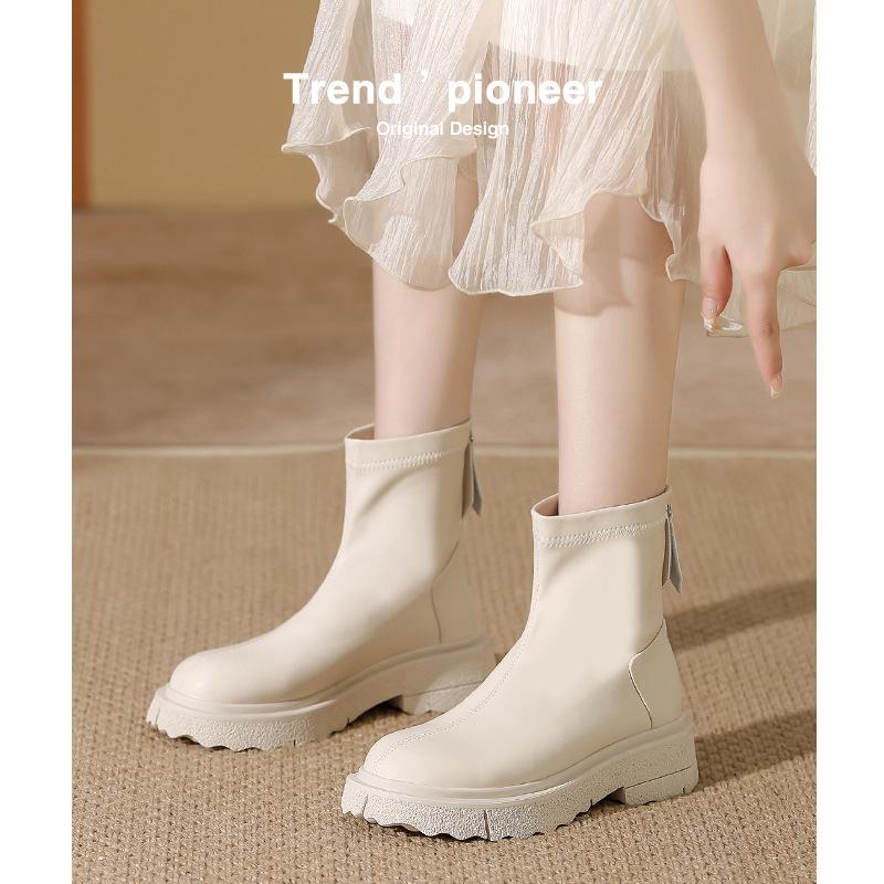 Short boots women's autumn and winter Martin boots women's thick heel thick sole square head soft leather thin boots women's versatile velvet models