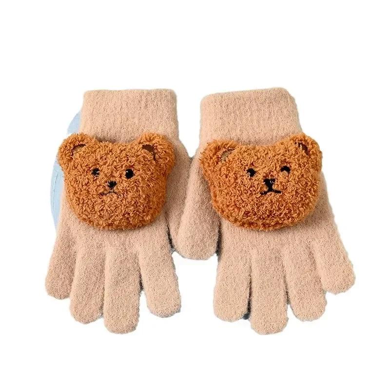 New Winter Warm Kids 3D Cartoon Bear Fashion Cute Boy Girl Glove Plush Soft Mittens Comfortable Suitable for 4 To 10 Years Old