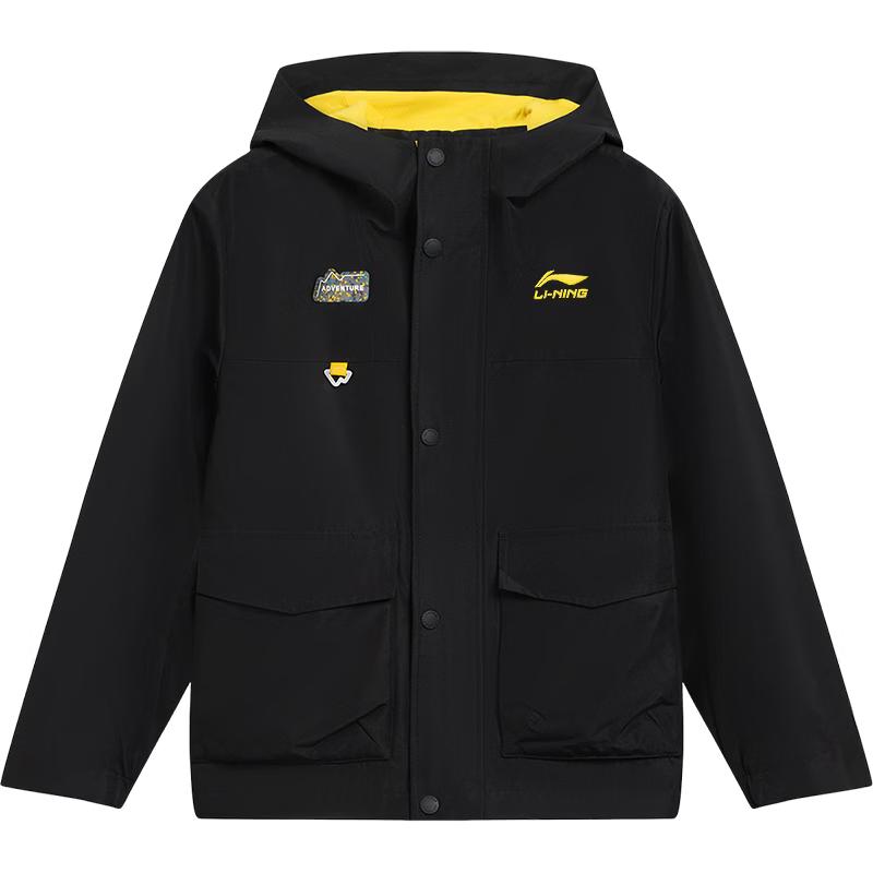LI-NING Детская водоотталкивающая ветровка с капюшоном на флисовой подкладке 140