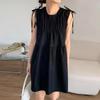 Korean Chic Ruched Bow Tie Sleeveless Dress - Women's Round Neck Outerwear