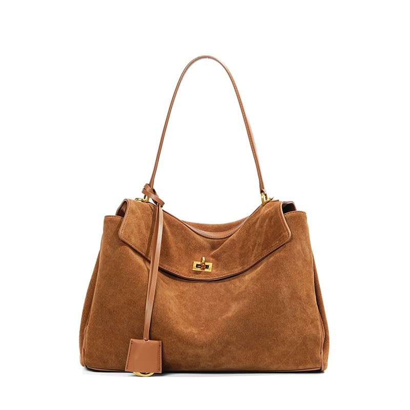 Ekte kuskinn damehåndveske, enkelt skulderstropp crossbody klaff med knapp, stor kapasitet hobo-veske