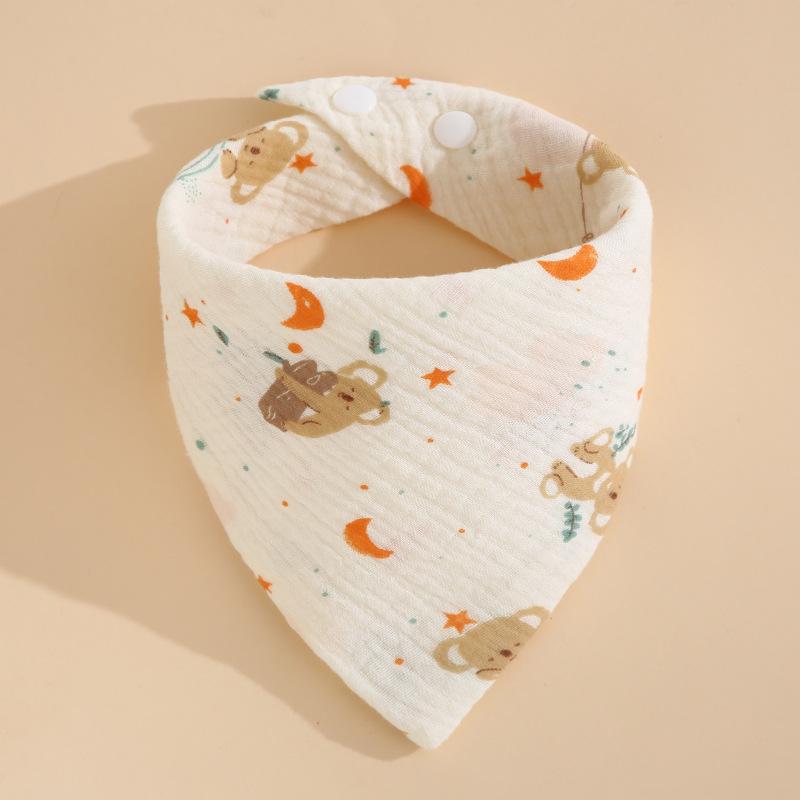 Baby Saliva Towel Class A Four-Layer Crepe Cartoon Snap-Button Bib Baby Triangle Scarf Newborn Bib