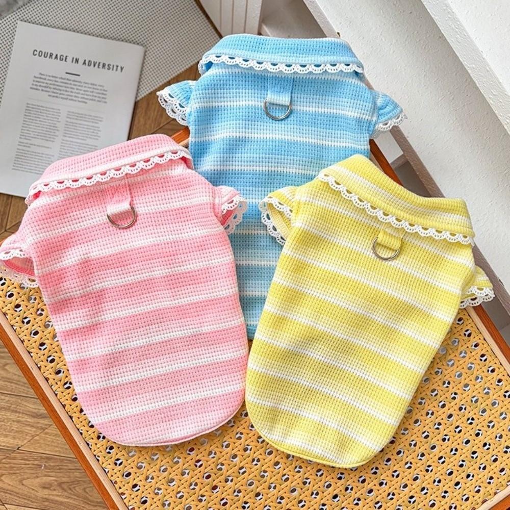 Stripe Design Dog Lace Knit Vest Breathable Pet Hoodie Soft Fabric Dog T-Shirt  Daily Wear