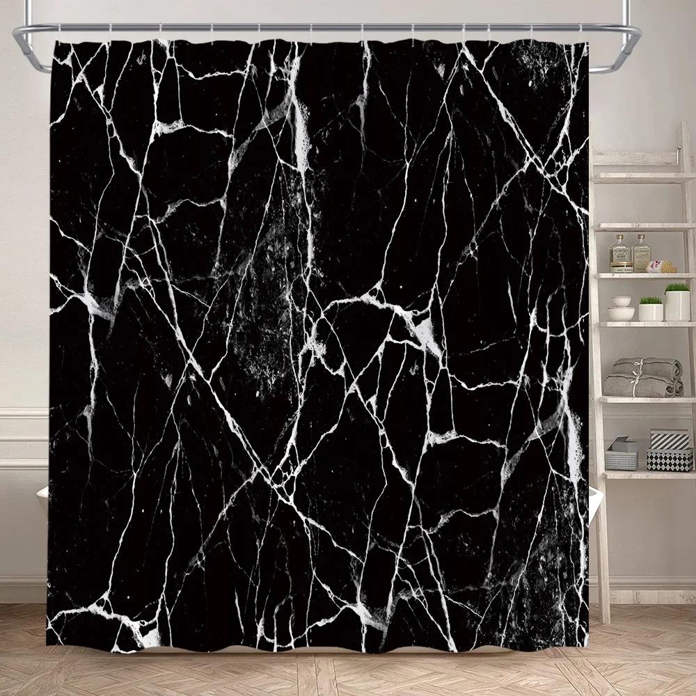 Marble Shower Curtain Set Creative Watercolor Ink Art Geometric Modern Bathroom Decor Floor Rug Bath Mats Toilet Lid Cover