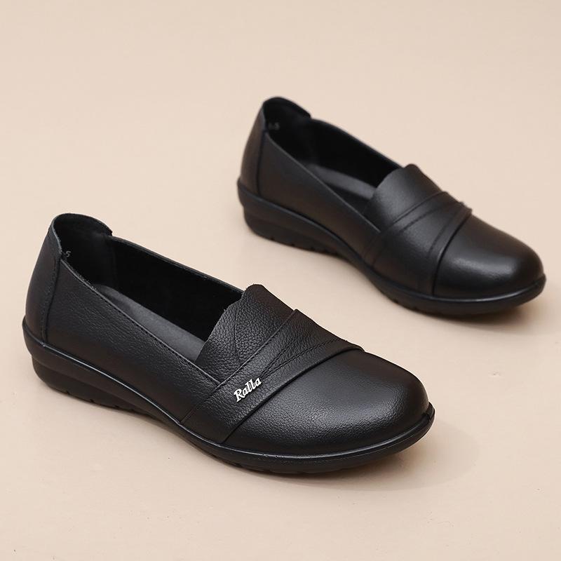 Women's Shoes with Round Toe, Flat Heel and Soft Sole, Single Shoes for Middle-aged and Elderly People