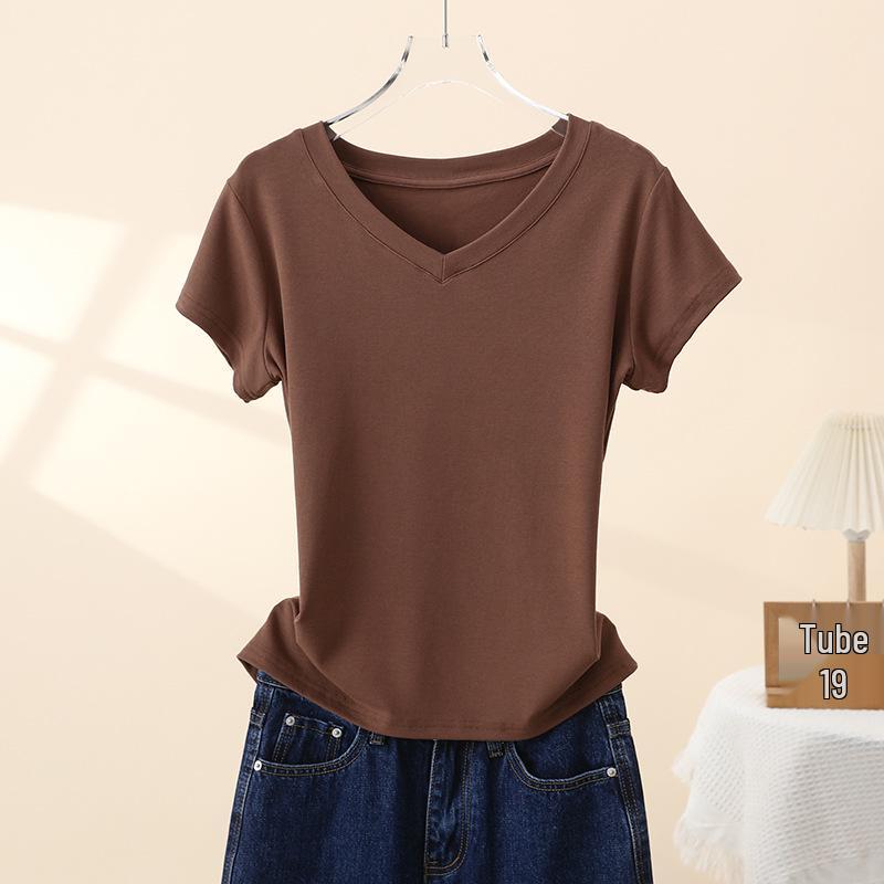 

Women s Summer 2025 Slim Fit V-Neck Cotton T-Shirt – Casual Short-Sleeve Top 2XL [140-160 jin]
