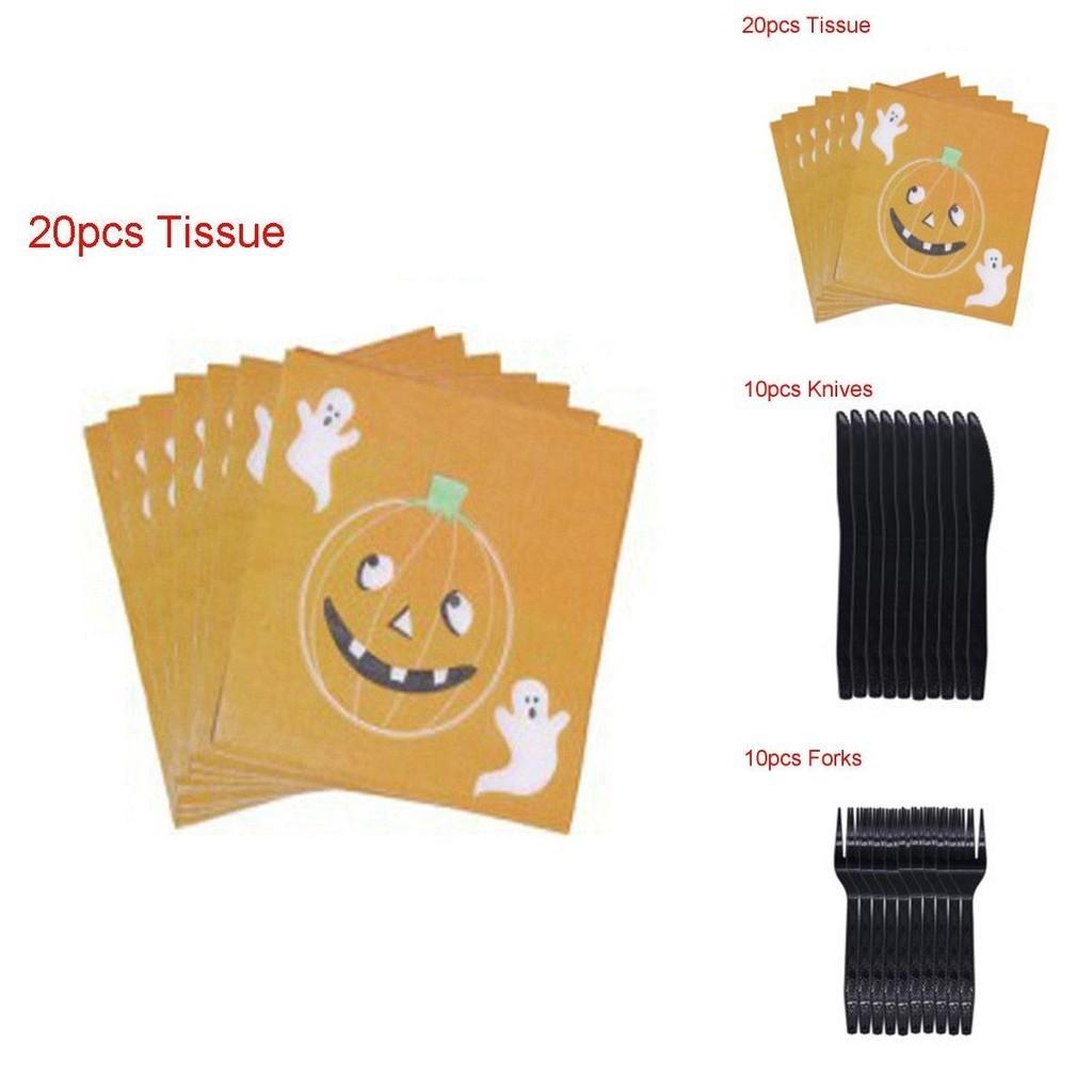 Halloween Party Happy Decoration Supplies Pumpkin Tablecover Straws Plates Paper