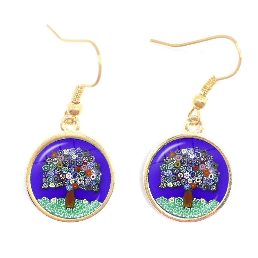 Murano Millefiori Drop Earrings MultiColour Flower 16mm Glass Cabochon Earring Jewelry For Women Girls Gift