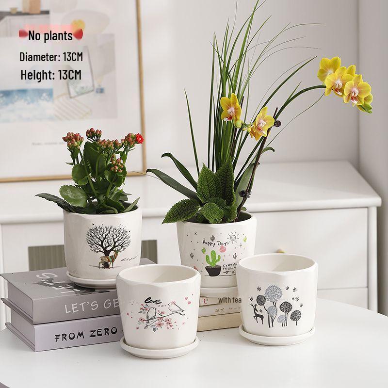 Creative Patterned Ceramic Flower Pot Set (4-piece)