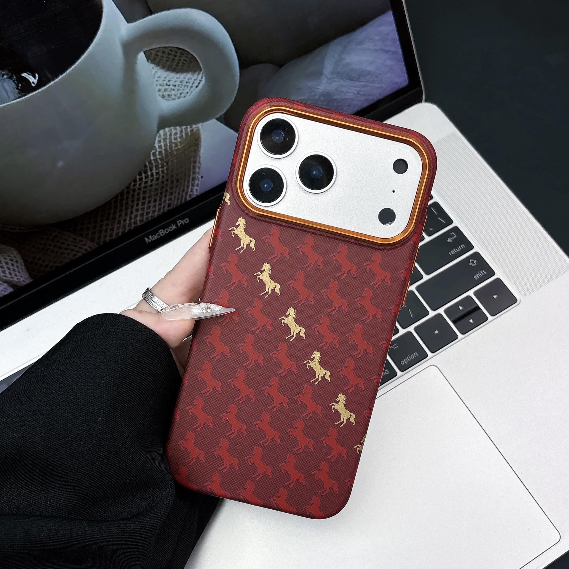 

Apple 17 Pro Max Leap Year Magnetic Phone Case - 16 Kevlar Pattern Carbon Fiber Protection iPhone 16 Pro красный