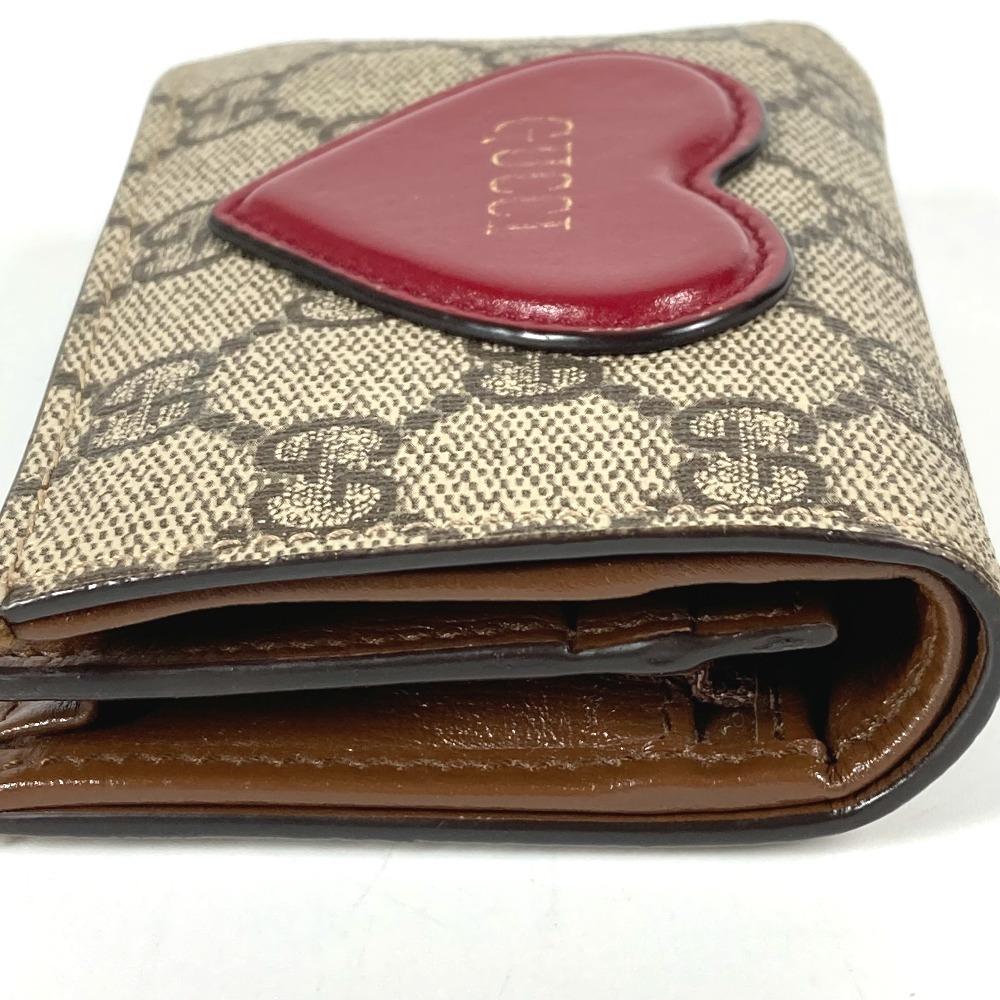 Gucci 648848 Heart Logo Compact Wallet Folded Wallet GG Supreme Canvas Beige/Red