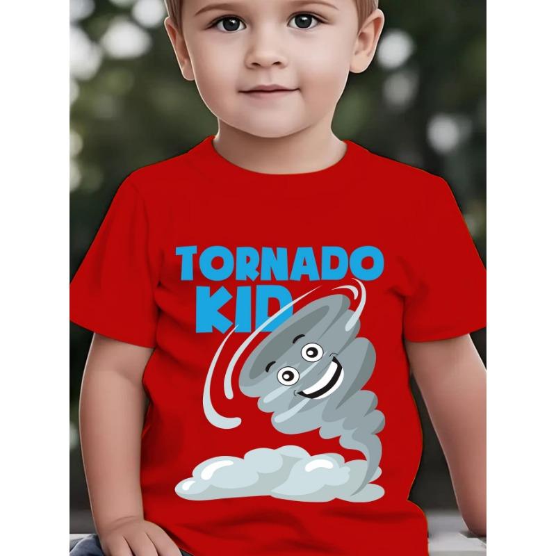 European sizes Summer Boys' Stylish Short-Sleeve T-Shirt Featuring a 'TORNADO KID' Cartoon Design, Perfect for Outdoor Casual Wear