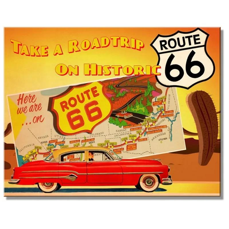 Vintage Historic Old Rout66 Tin Sign Metal Poster Wall Decor For Bar Restaurants Garage Workshop Cafe Club Plaque Man Cave Wall